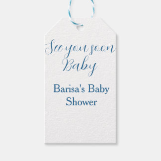 see you soon baby shower blue name date simple gift tags