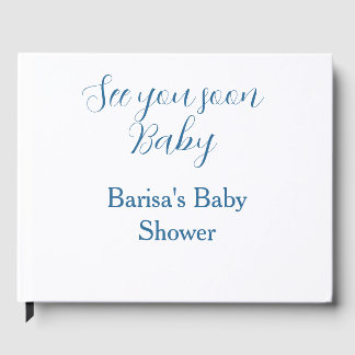 see you soon baby shower blue name date simple guest book