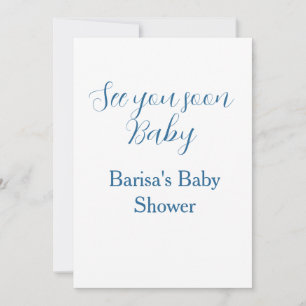 see you soon baby shower blue name date simple invitation