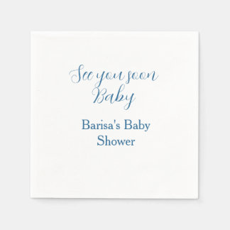 see you soon baby shower blue name date simple napkin