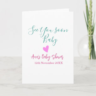 see you soon baby shower green pink heart trendy m card