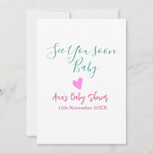 see you soon baby shower green pink heart trendy m invitation