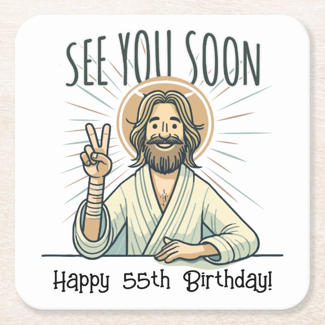 "See you soon", Funny birthday gift Square Paper Coaster (Front)