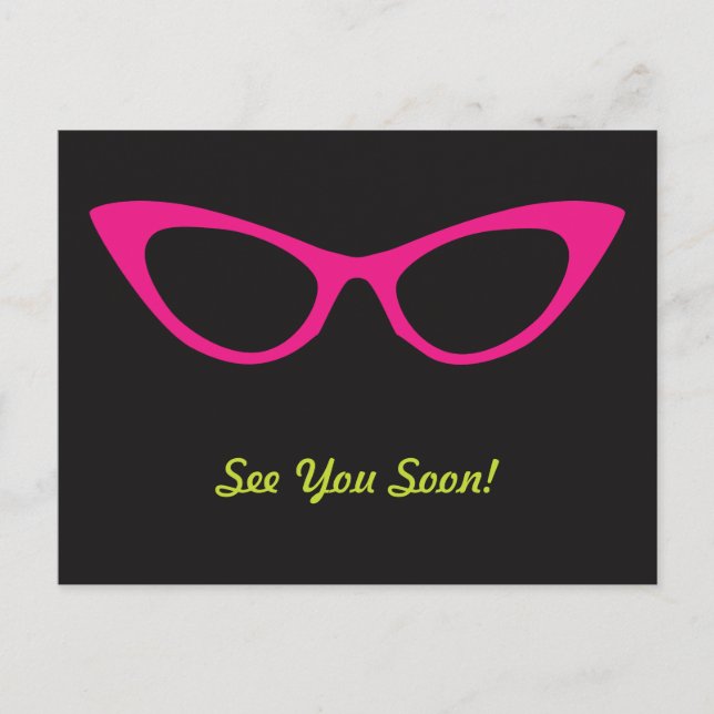 See You Soon Pink Cat's Eye Glasses Postcard (Front)