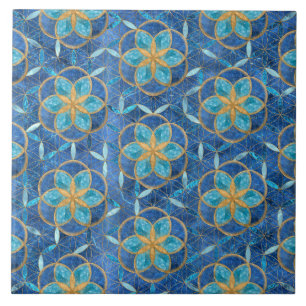 Seed of life in Flower of Life Pattern - Blues Tile
