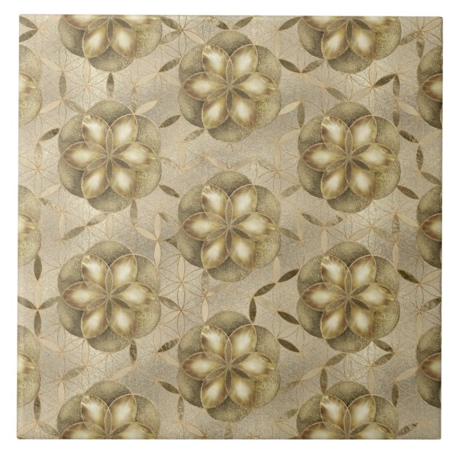 Seed of life in Flower of Life Pattern Golds Tile (Front)