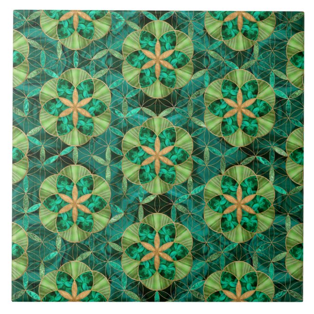 Seed of life in Flower of Life Pattern Malachite Tile (Front)
