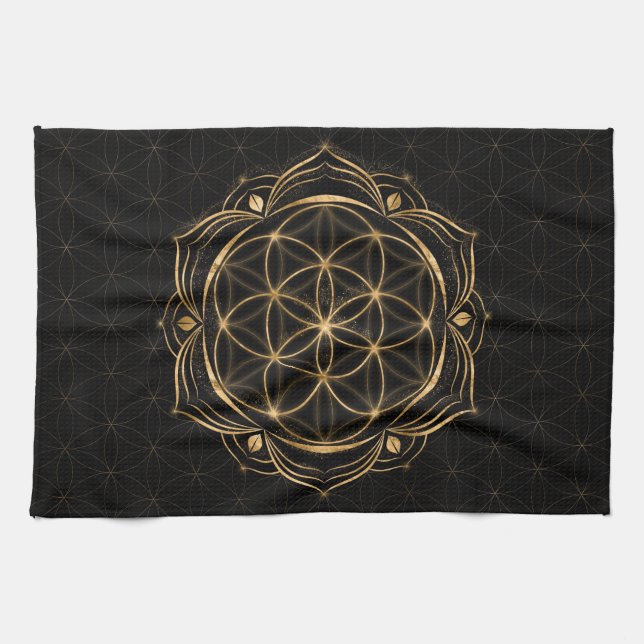 Seed of life in Lotus - Sacred Geometry Kitchen Towel (Horizontal)
