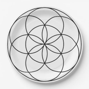 Seed of Life Sacred Geometry black & white Paper Plate