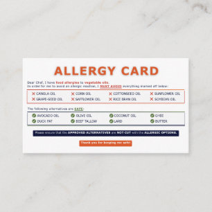Seed Oil Allergy Card