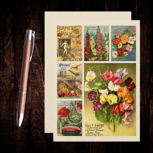 Seed Packet Catalogue Collage Vintage Flower Farm  Card