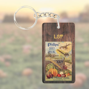 Seed Packet Catalogue Farm Vintage Veggie Monogram Keychain