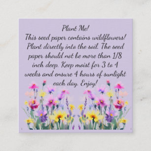 Seed Paper Instructions on Square Business Card