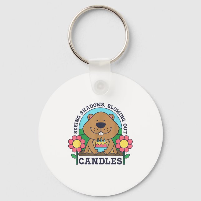 Seeing Shadows Blowing Out Candles Groundhog Birth Keychain (Front)