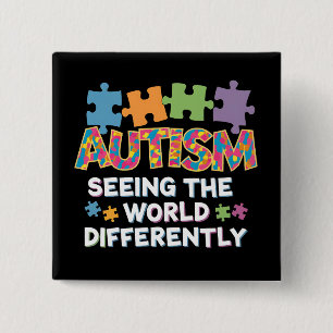 Seeing the World Differently Autism Awareness 2 Inch Square Button
