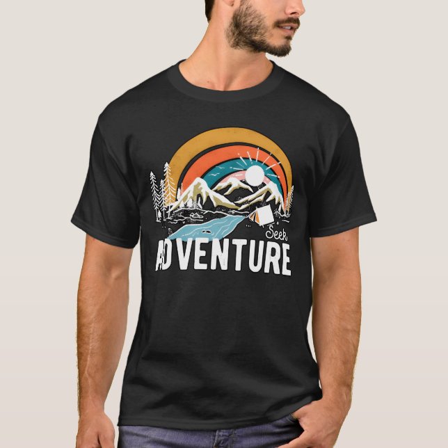 Seek Adventure Hiking Mountains Camping retro T-Shirt (Front)