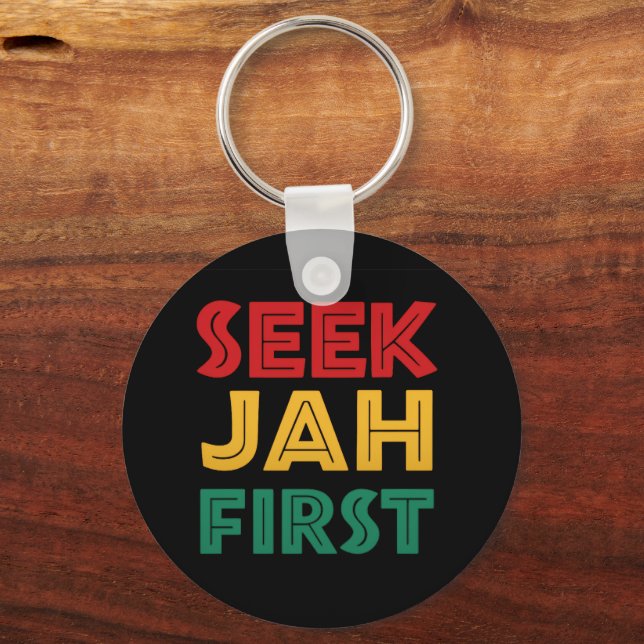 Seek Jah First Rastafarian Reggae Rasta Colors Keychain (Back)