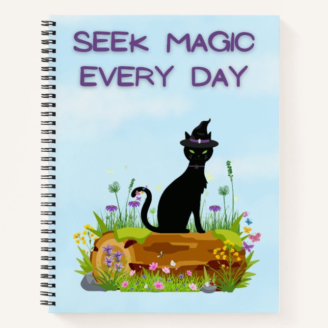 Seek Magic Every Day Witch Cat Notebook (Front)