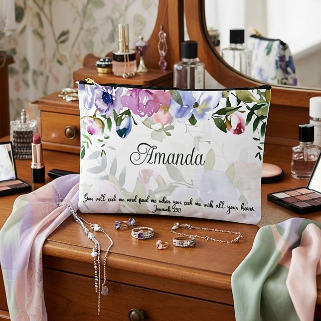 Seek me with all your heart,  floral personalized accessory pouch (Creator Uploaded)