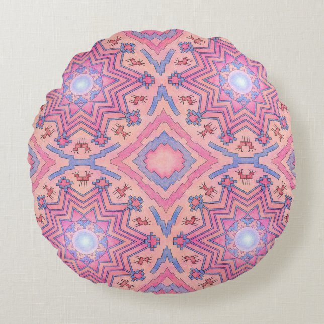 Seelenkreis – Folklore Mandala der inneren Ruhe Round Pillow (Front)