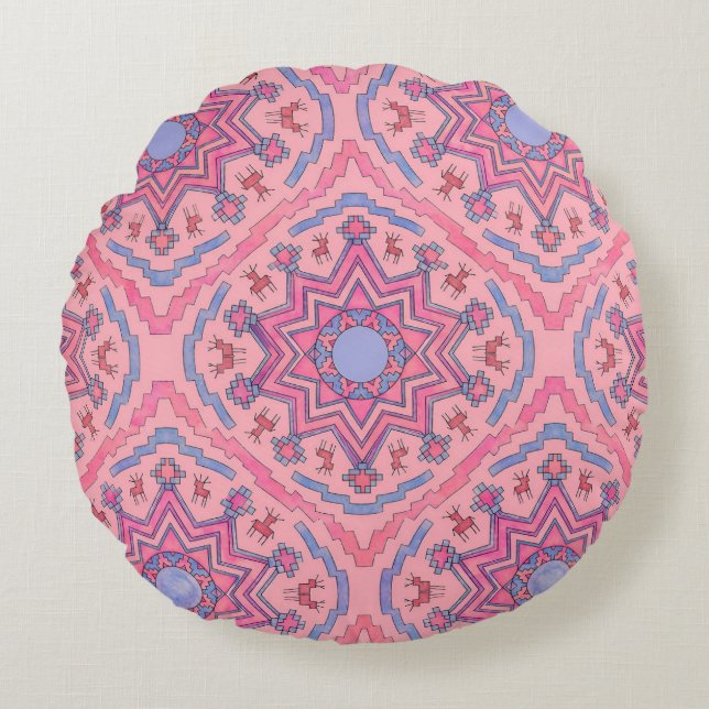Seelenkreis – Leuchtende Mandala Fleecedecke  Round Pillow (Front)