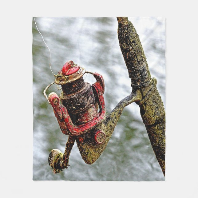 Seen Better Days Old Crusty Fishing Rod & Reel Fleece Blanket (Front)