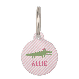 SEERSUCKER ALLIGATOR WITH BOW PET TAG