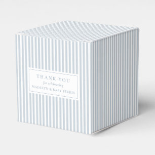 Seersucker blue white stripe preppy baby shower favor box
