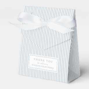 Seersucker blue white stripe preppy baby shower favor box
