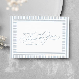 Seersucker blue white stripe simple baby shower thank you card