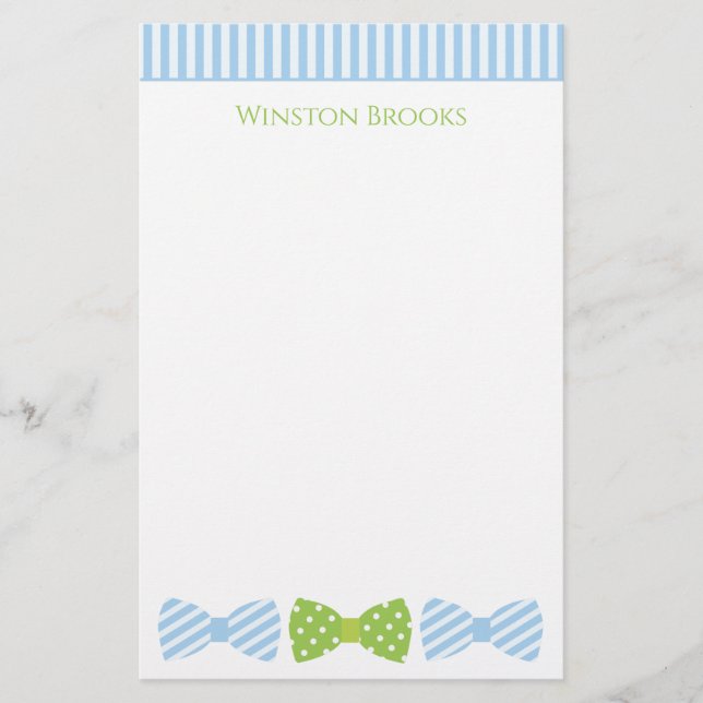 Seersucker Bow Tie Personalized Stationery (Front)