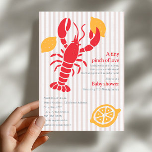 Seersucker Pink Stripe Lobster Girl Baby Shower Invitation