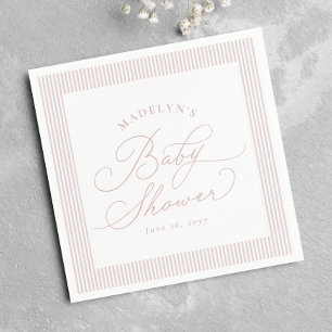 Seersucker pink white stripe preppy baby shower napkin