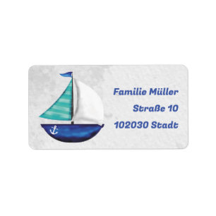 Segelboot blau - handgemalt maritimer label
