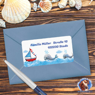 Segelboot & Wale - handgemalt maritimer Label