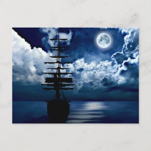 Segelschiff bei Vollmond Postkarte Postcard