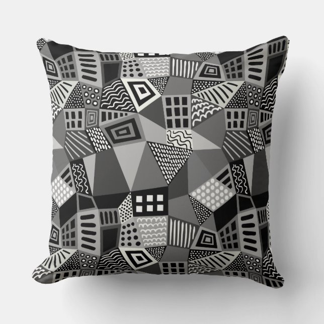 Segmented Abstract 070717 - Black and White Throw Pillow (Front)