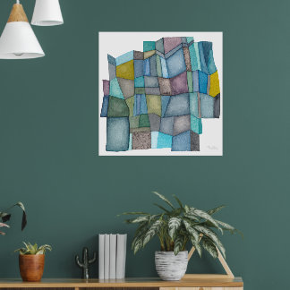 Segmented Cool Hues Watercolor Art Poster