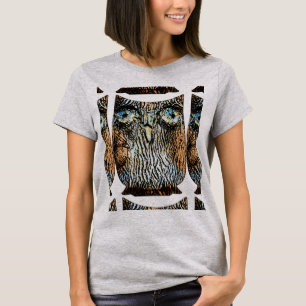 Segmented Owl Graphic Wood Grain Abstract T-Shirt