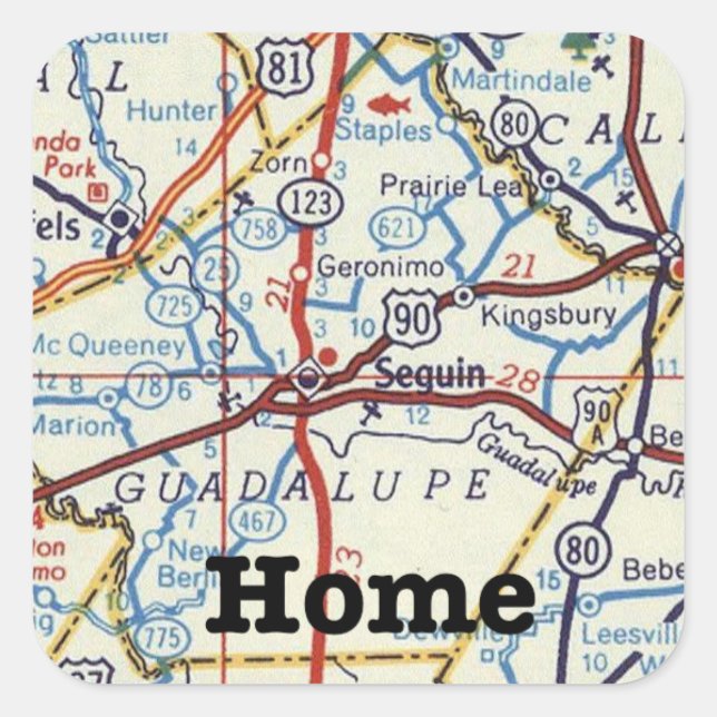 Seguin Texas Vintage Map Sticker (Front)