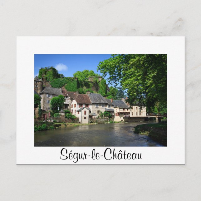 Segur-le-Chateau in France white text postcard (Front)