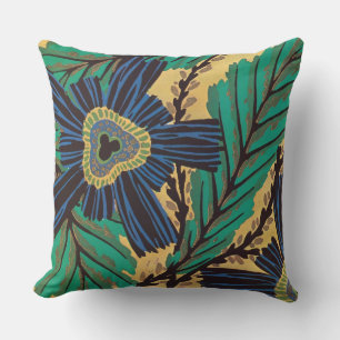 Séguy’s Art Deco Blue Flower Throw Pillow
