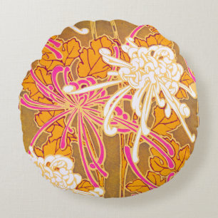 Séguy’s Art Deco Pink and White Flowered Round Pillow