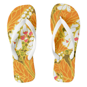 Séguy’s Art Deco White Bell-Shaped Flowers Flip Flops