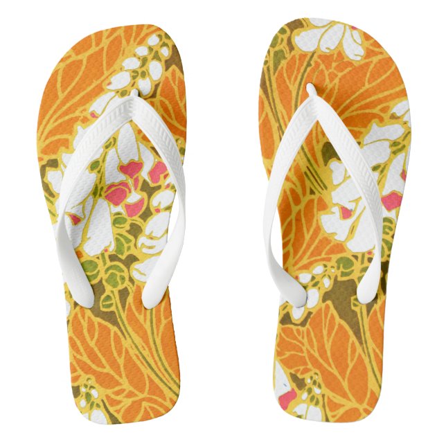 Séguy’s Art Deco White Bell-Shaped Flowers Flip Flops (Footbed)