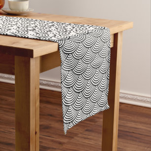 Seigaiha Black And White Japanese Wave Pattern Short Table Runner