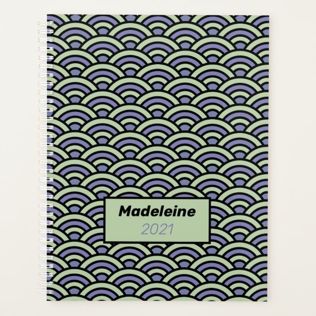 Seigaiha Blue Green Geometrical Japanese Waves Planner (Front)