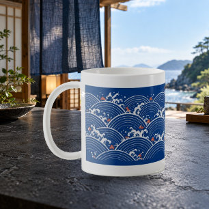 Seigaiha Cobalt Japanese Wave Pattern Mug