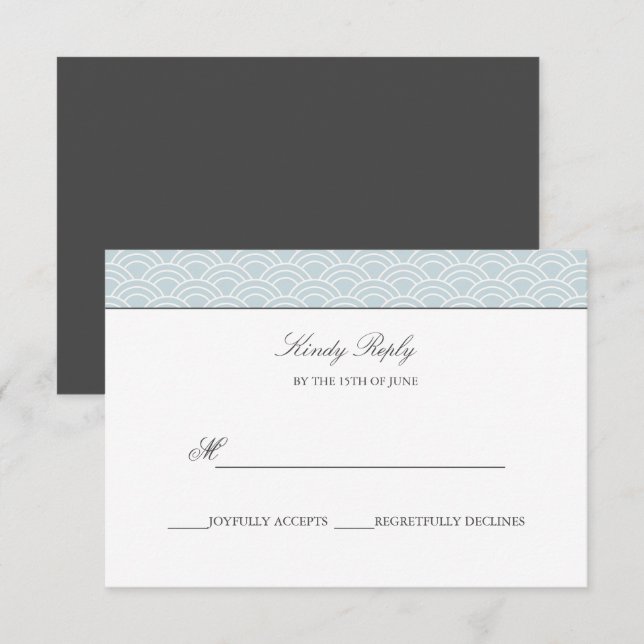 Seigaiha | Dusty Blue Japanese wave wedding rsvp (Front/Back)