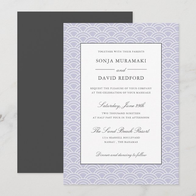 Seigaiha | Dusty Lilac Japanese wave Beach wedding Invitation (Front/Back)